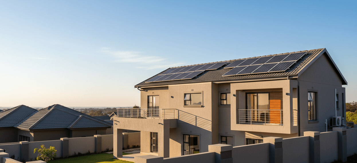 Modern solar home at dusk